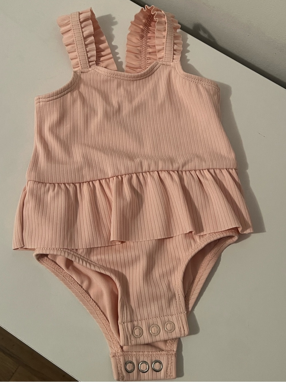 Carter’s Peach Pink Ribbed Ruffle Baby One-Piece + Matching Hat